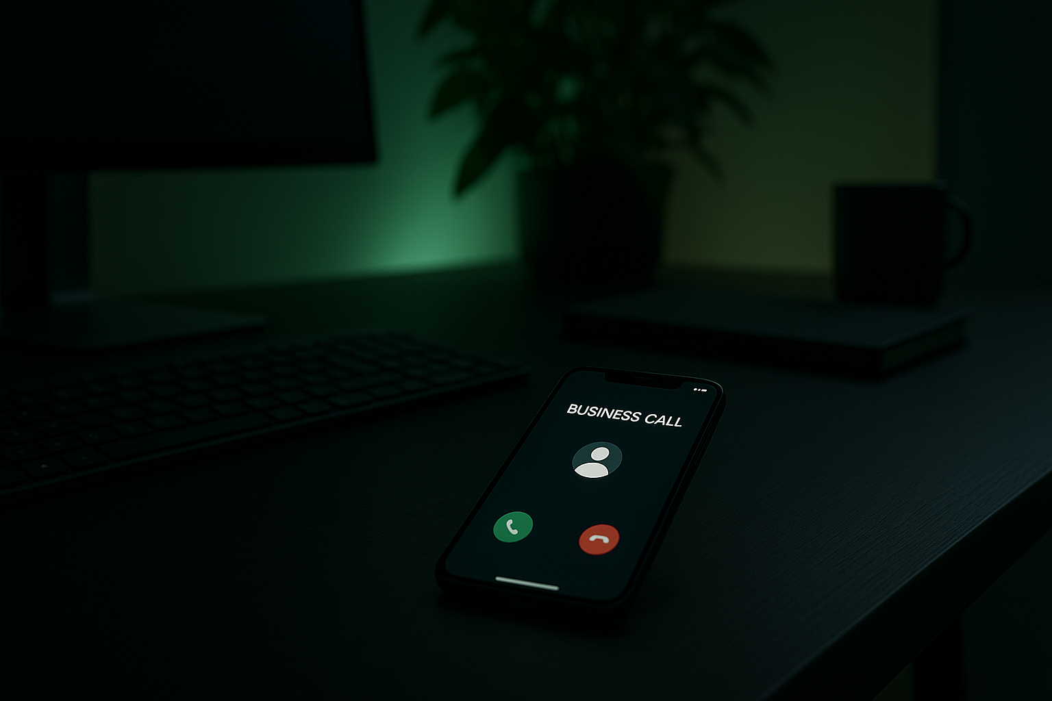 A smartphone showing an incoming business call at night, representing an after-hours answering service for Australian small businesses.