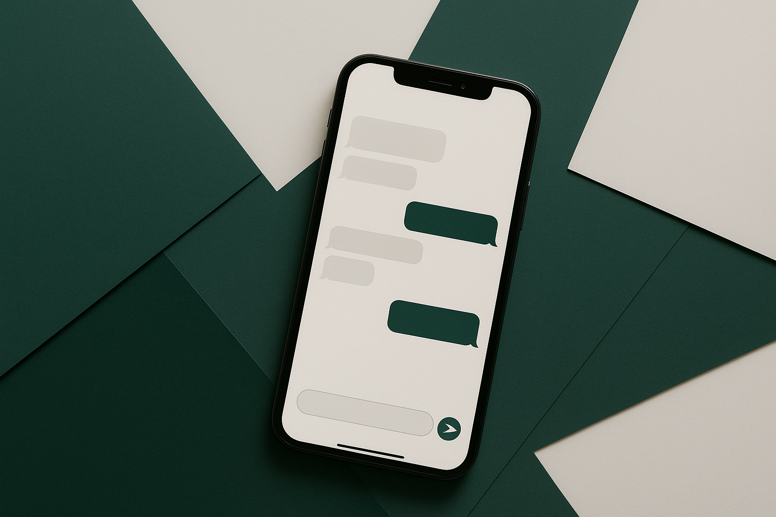 A smartphone showing a WhatsApp Business chat with automated replies, set against a clean deep green background representing WhatsApp business automation in Australia.